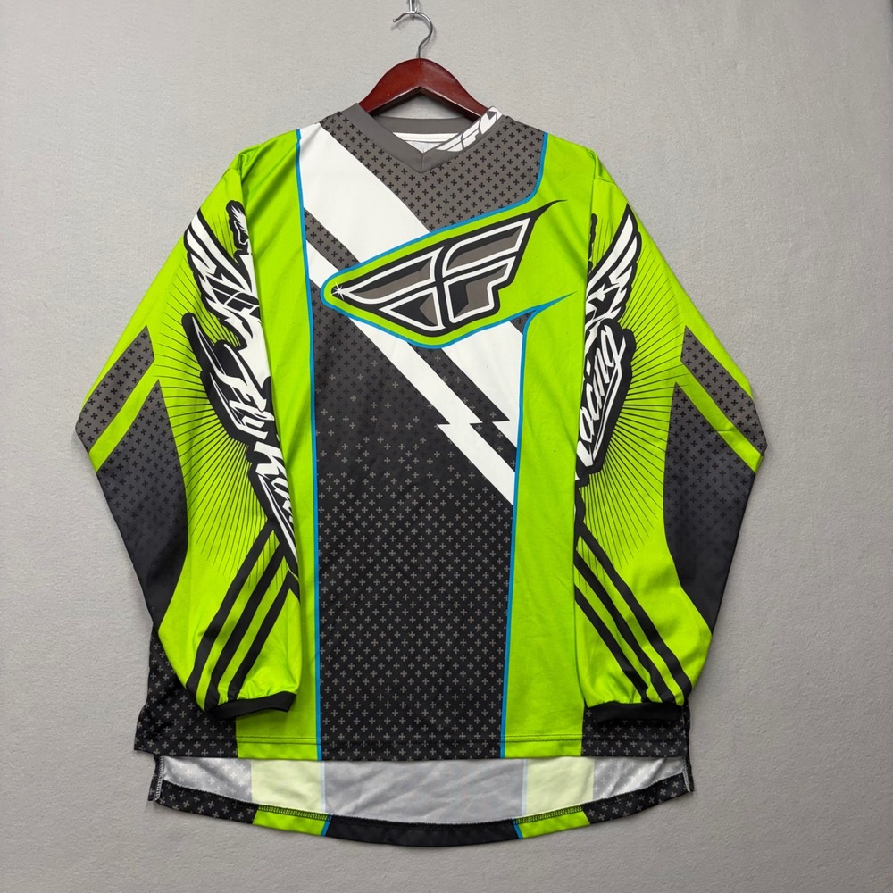 Fly Racing Motocross Jersey Mens XL GRN Grey Y2K Long Sleeve BMX Off-Road EW388